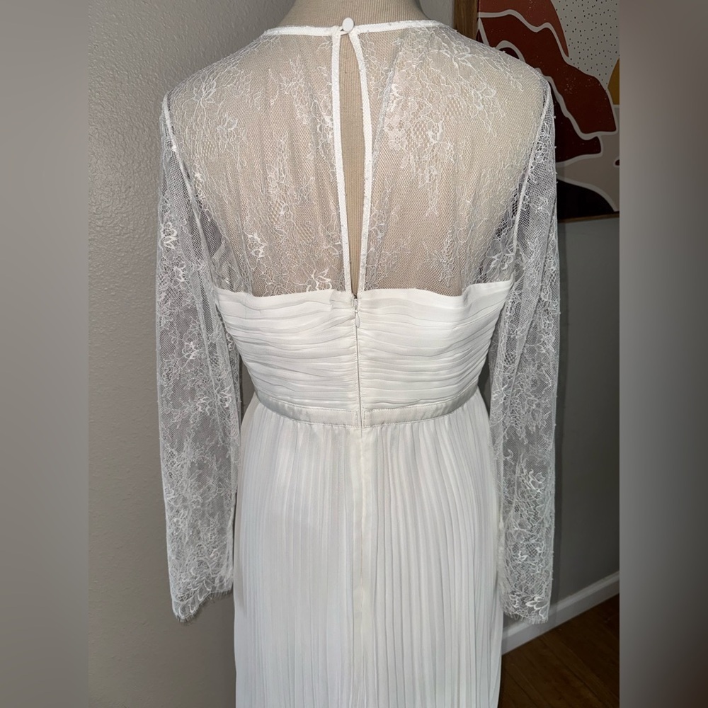 Self Portrait Chiffon Lace Sleeved ivory MIDI dress women’s size 8 - Picture 10 of 13